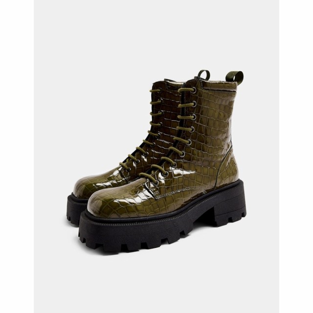 トップショップ Topshop レディース ブーツ スクエアトゥ レースアップブーツ シューズ・靴 Lace Up Square Toe Chunky Boots In Khaki