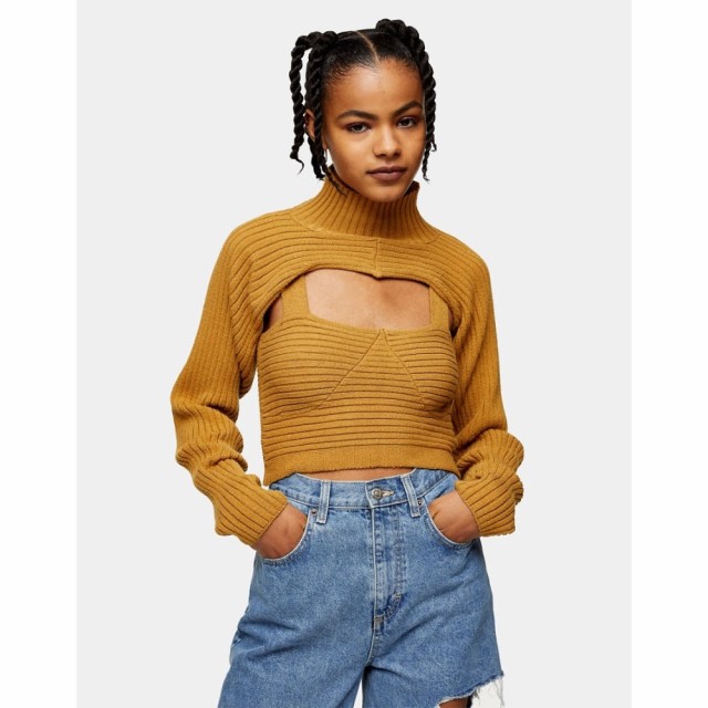 トップショップ Topshop レディース ニット・セーター トップス Knitted Ribbed Funnel and Top キャメル