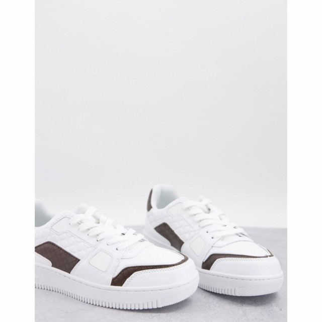 リバーアイランド River Island メンズ スニーカー ローカット シューズ・靴 Low Top Monogramed Trainers In White ホワイト