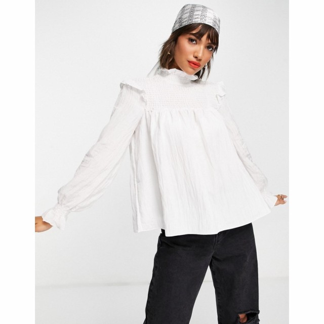 フレンチコネクション French Connection レディース ブラウス・シャツ Boza Smock Blouse With High Neck And Puff Sleeves In Crisp Wh