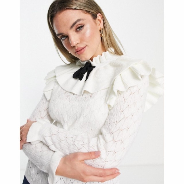 ワイ エー エス Y.A.S レディース ニット・セーター トップス Frill Neck Jumper With Tie In Cream クリーム