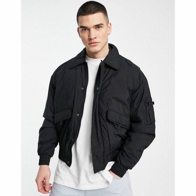 エイソス ASOS DESIGN メンズ ブルゾン ミリタリージャケット アウター Oversized Bomber Jacket In Black ブラック