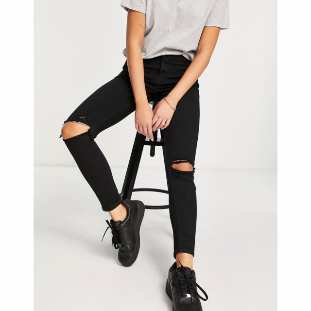 トップショップ Topshop レディース ジーンズ・デニム ボトムス・パンツ Jamie Jean With Rips In Black ブラック