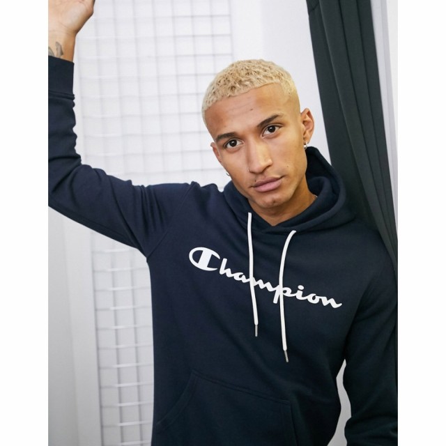 チャンピオン Champion メンズ パーカー トップス Large Logo Hoodie In Navy ネイビー