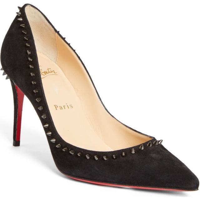 人気定番 クリスチャン ルブタン Christian Louboutin レディース パンプス シューズ 靴 Anjalina Studded Pointed Toe Pump Black Suede 希少 大人気 Travelstore Tn