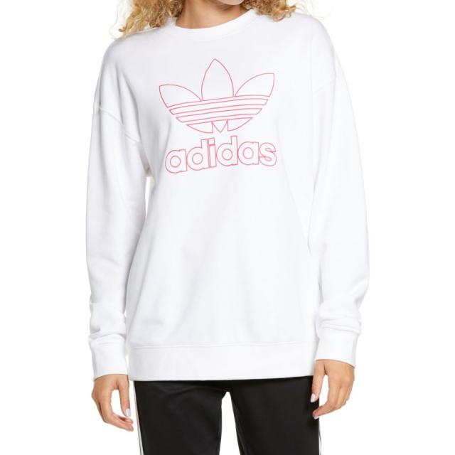 リアル アディダス Adidas Originals Trefoil レディース スウェット Adidas トレーナー スウェット トレーナー トップス Trefoil Crewneck Sweatshirt White Pink インテリアショップatom 60a372 Jycomputers Net