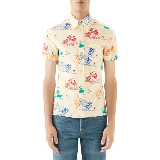 グッチ Gucci メンズ 半袖シャツ トップス Disney X ストア Gucci Cotton Short Ivory Button Up Sleeve Print Shirt