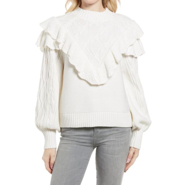 代引き手数料無料 レベッカ ミンコフ Rebecca Minkoff レディース ニット セーター トップス Tillie Ruffle Yoke Cotton Blend Sweater White ランキング１位受賞 Hrnewstv Com