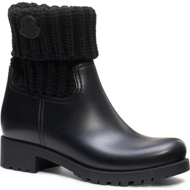 お気にいる モンクレール シューズ 靴 Moncler レディース レインシューズ 長靴 シューズ モンクレール 靴 Knit Ginette Knit Cuff Leather Rain Boot Black ロワジャパン2号店 0b3eec5b Dott Com Br