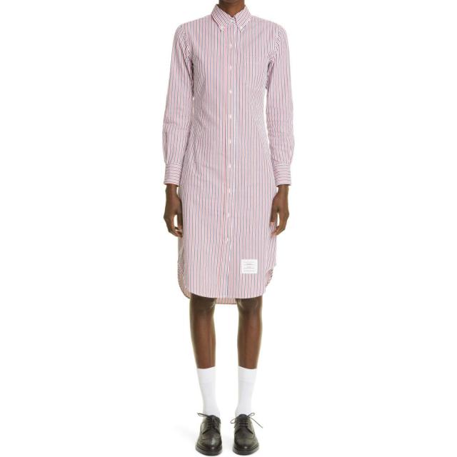 初回特典付 トム ブラウン Thom Browne レディース ワンピース シャツワンピース ワンピース ドレス Stripe Long Sleeve Seersucker Shirtdress Whi 待望の再販 Theblindtigerslidell Com