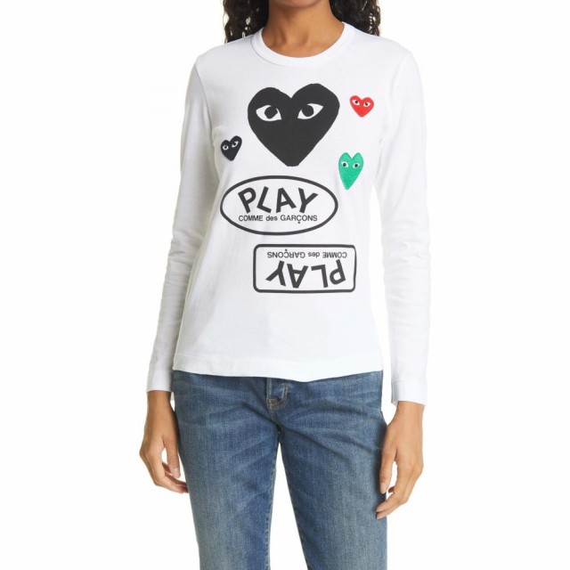 超激安 コム デ ギャルソン Comme Des Garcons Heart Des Play レディース Tシャツ レディース トップス Heart Face Graphic Tee White Ashberryアッシュベリー 子供服 295ee7 Oksat Com Br