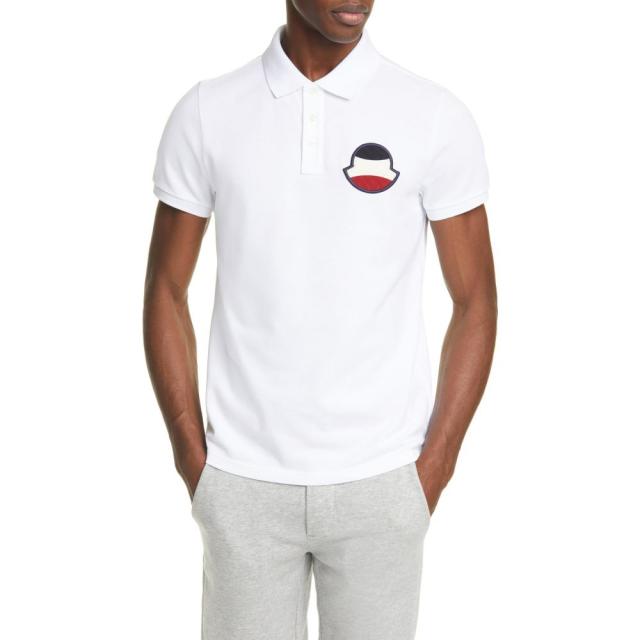 モンクレール 特価 Moncler メンズ ポロシャツ 半袖 トップス White Short Patch Logo Polo Sleeve