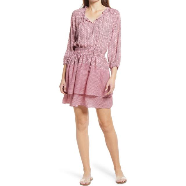 激安 ボボウ Bobeau レディース ワンピース ミニ丈 ワンピース ドレス Smocked Waist Minidress Pink Geo ロング マキシ丈 Kinzenjering Me