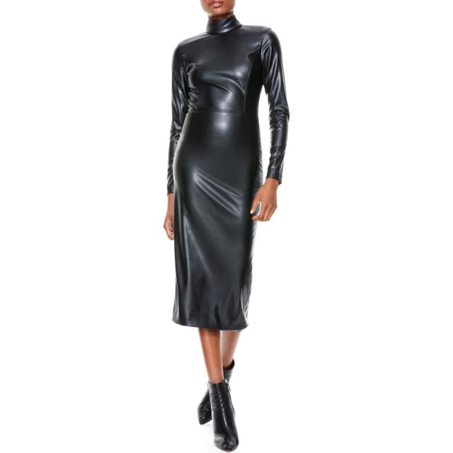 当店在庫してます アリス アンド オリビア Midi Alice Olivia Olivia レディース ワンピース ワンピース ドレス Delora Long Sleeve Faux Leather Midi Dress Black Strike Deaf6f6b Portasol Com