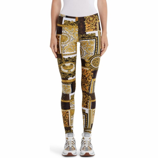 新品本物 ヴェルサーチ Versace レディース スパッツ スパッツ レギンス レギンス Gold マーケット インナー 下着 Barocco Patchwork Print Leggings Gold Brown White プロショップシミズ 9e0ce6b3 Pianostudio Sk