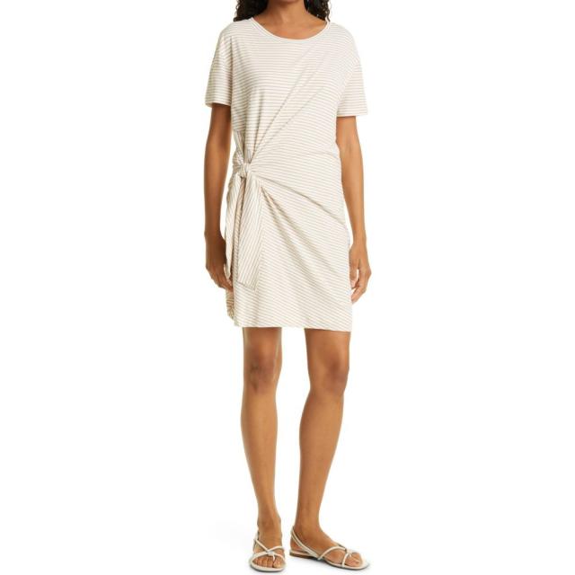 送料無料 Stripe Classic ワンピース ドレス ワンピース レディース Vince ヴィンス Side Walnut White Pale Off Dress Knit Cotton Tie ロング マキシ丈 Tshepangc Co Za