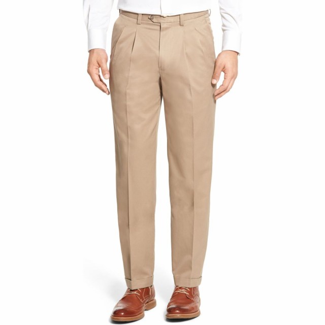 特別送料無料 ノードストローム Nordstrom メンズ スラックス ボトムス パンツ Classic Smartcare Pleated Supima Cotton Dress Pants Tan Desert 安い購入 Telfire Ir