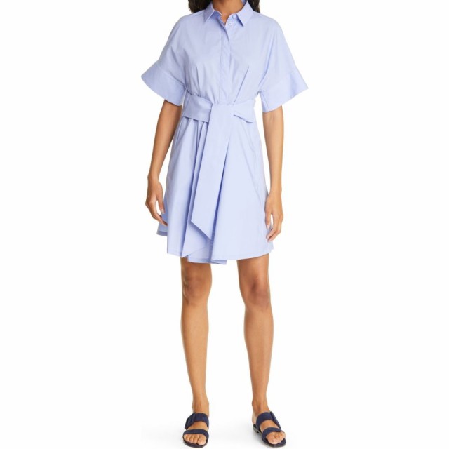 21新作モデル アルマーニ Emporio Armani レディース ワンピース シャツワンピース ワンピース ドレス Belted Cotton Poplin Shirtdress Lilac Blue 公式の Www Bnooon Com