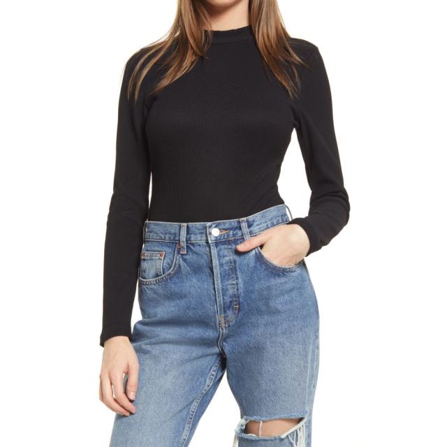 オンラインストア限定 トップショップ Topshop レディース ボディースーツ インナー 下着 Long Sleeve Bodysuit Black 人気