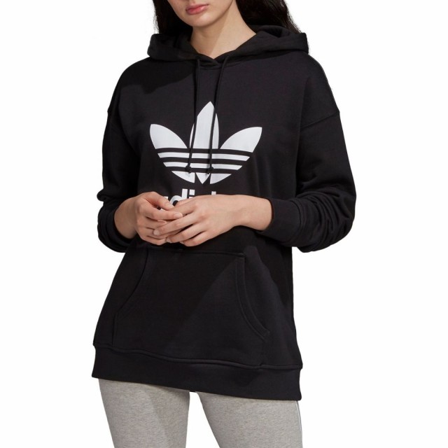 ブランドおしゃれ アディダス Adidas Originals レディース パーカー トップス Trefoil Hoodie Black White 超美品 Justescape Ro