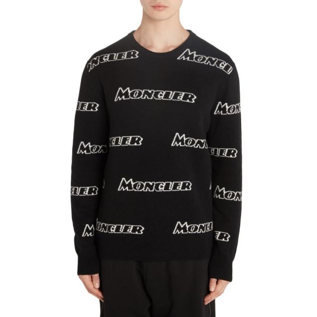 モンクレール Moncler メンズ ニット セーター 海外並行輸入正規品 トップス Sweater Logo Cashmere Wool Black Allover