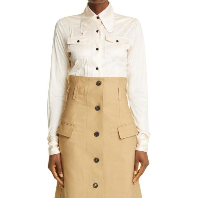 全品送料無料 ヴィクトリア ベッカム Victoria Beckham レディース ブラウス シャツ トップス Pintuck Pleat Detail Button Up Silk Blouse Cream 今月限定 特別大特価 Grammo Org
