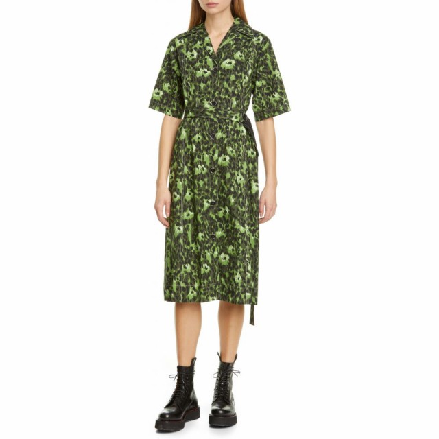 割引 マルニ Marni レディース Print ワンピース シャツワンピース シャツワンピース ワンピース ドレス ワンピース ドレス Cheetah Camo Print Stretch Cotton Shirtdress Dark Olive おばあちゃんの梅干し Da Amrshadr Ru