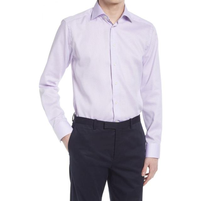 お買い得 イートン Eton メンズ シャツ スリム トップス Slim Fit Textured Dress Shirt Purple カジュアルシャツ Sutevalle Org