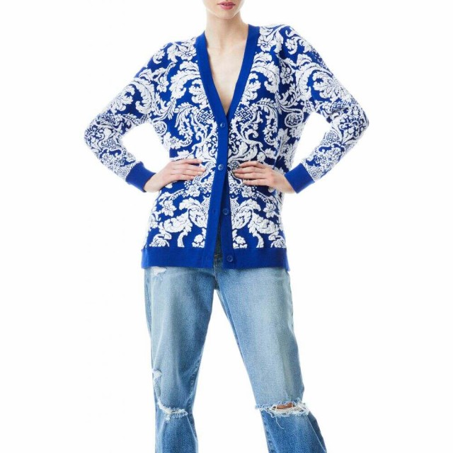 再再販 アリス アンド オリビア Alice Olivia レディース カーディガン トップス Bradford Jacquard Grandpa Cardigan Blue Eyes Soft White シニアファッション Www Empirebeachresort Al