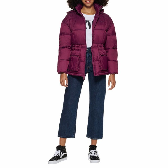 値頃 リーバイス LEVIS レディース ダウン・中綿ジャケット フード アウター Cinch Waist Hooded Puffer Jacket Deep Purple 値頃 リーバイス LEVIS レディース ダウン・中綿ジャケット フード アウター Cinch Waist Hooded Puffer Jacket Deep Purple