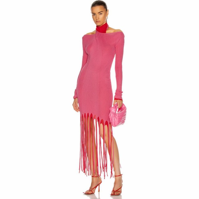 楽天市場 ボッテガ ヴェネタ Bottega Veneta レディース ワンピース ワンピース ドレス Rib Fringe Cold Shoulder Dress Candyfloss Fire Engine 交換無料 Supdeco Ma