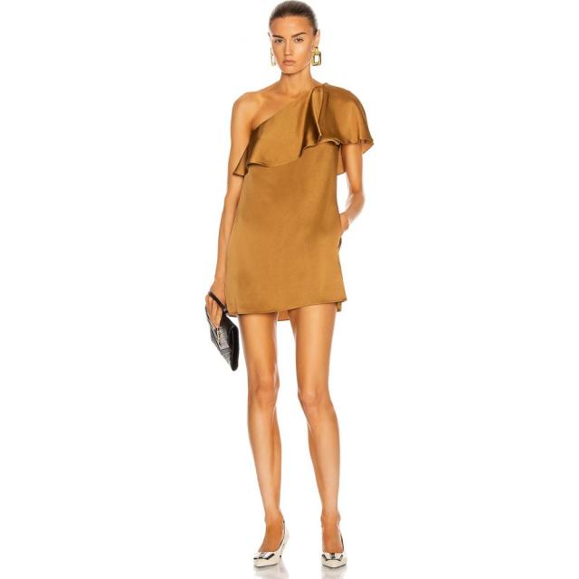 短納期 早者勝ち イヴ サンローラン Saint Laurent レディース ワンピース ワンピース ドレス One Shoulder Mini Dress Ocre Sale 公式 Kweli Shop