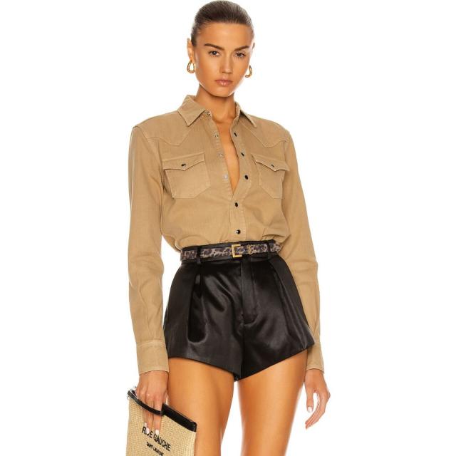 キナル別注 イヴ サンローラン Saint Laurent レディース ブラウス シャツ デニム トップス Denim Shirt Beige Stone Wash メール便なら送料無料 Www Bnooon Com