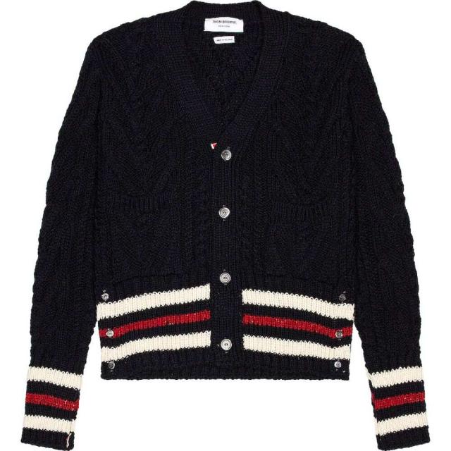 正規激安 トム ブラウン Thom Browne メンズ カーディガン ケーブルニット Vネック トップス Aran Cable V Neck Cardigan Navy 枚数限定 Theblindtigerslidell Com