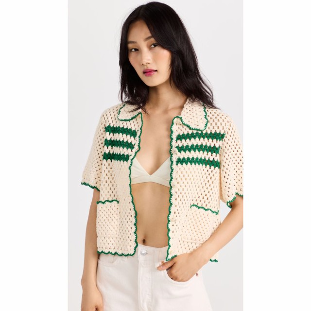 バウム ウンド ヘルガーデン BAUM UND PFERDGARTEN レディース カーディガン トップス Cayley Cardigan Creme Green Crochet