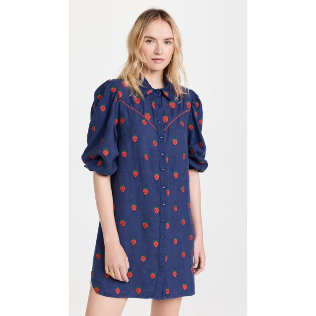 ファーム FARM Rio レディース ワンピース ミニ丈 ワンピース・ドレス Strawberry Cross Stitch Mini Dress Navy Blue