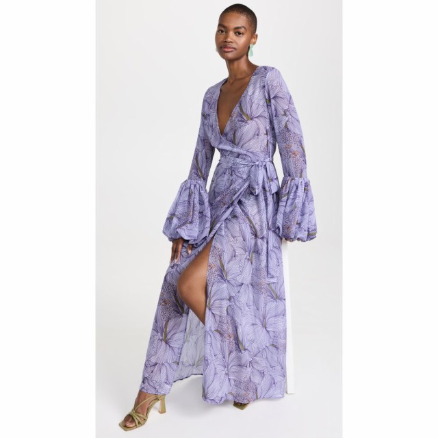 フェノエル Fe Noel レディース ワンピース ラップドレス ワンピース・ドレス Puff Sleeve Wrap Dress Hibiscus Print Lilac Multi