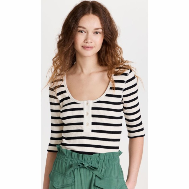 ガニー GANNI レディース Tシャツ トップス Striped Ribbed Tee Black