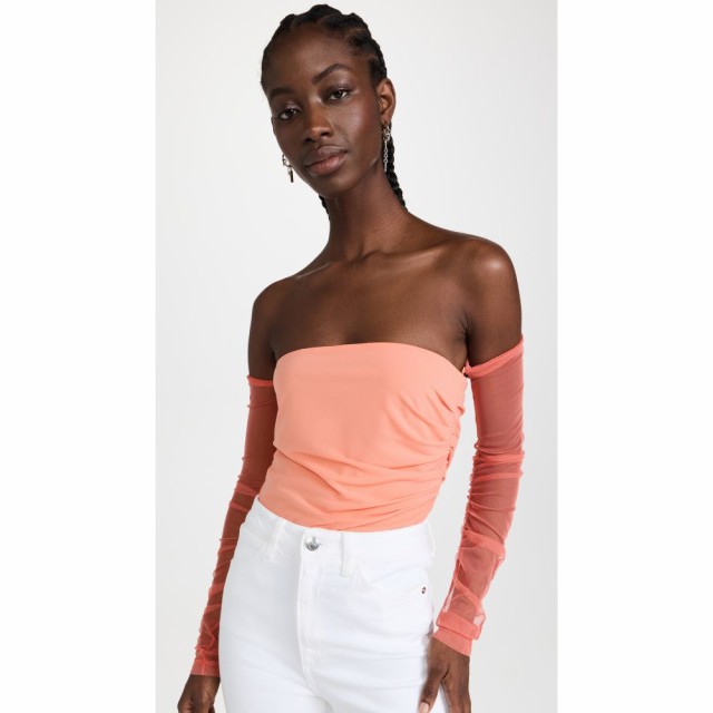 ヘルムート ラング Helmut Lang レディース ベアトップ・チューブトップ・クロップド トップス Sheer Sleeve Tube Top Coral