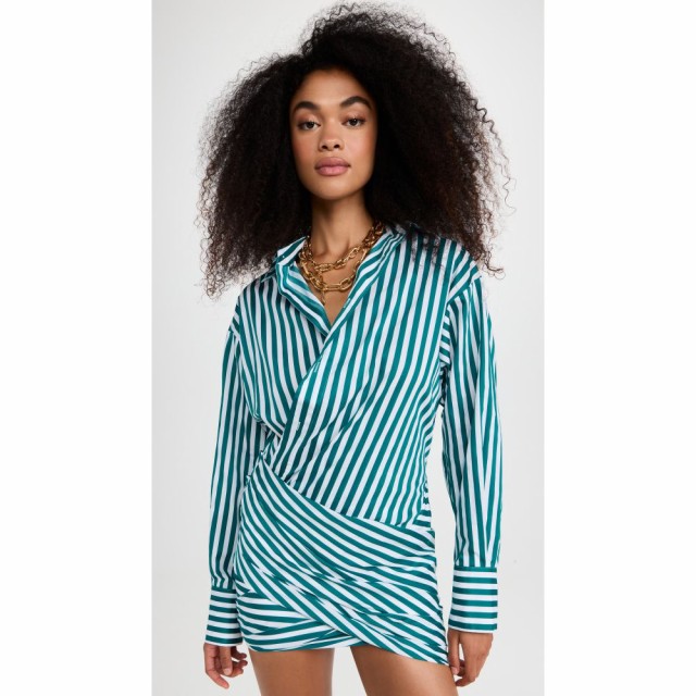 モンス Monse レディース ワンピース ミニ丈 シャツワンピース ワンピース・ドレス Striped Wraparound Mini Shirt Dress SEA GREEN/WHIT