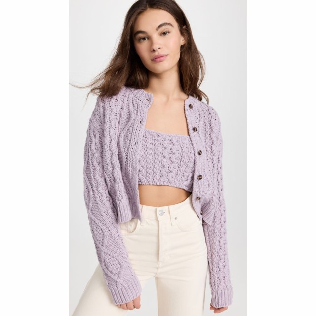 ロック ROKH レディース カーディガン ケーブルニット ショート丈 トップス Cable Knit Cardigan With Crop Top Lavender