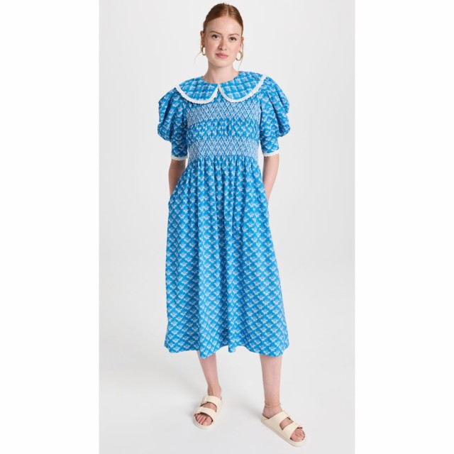 シー Sea レディース ワンピース ミドル丈 ワンピース・ドレス Annika Puff Sleeve Smocked Midi Dress Blue