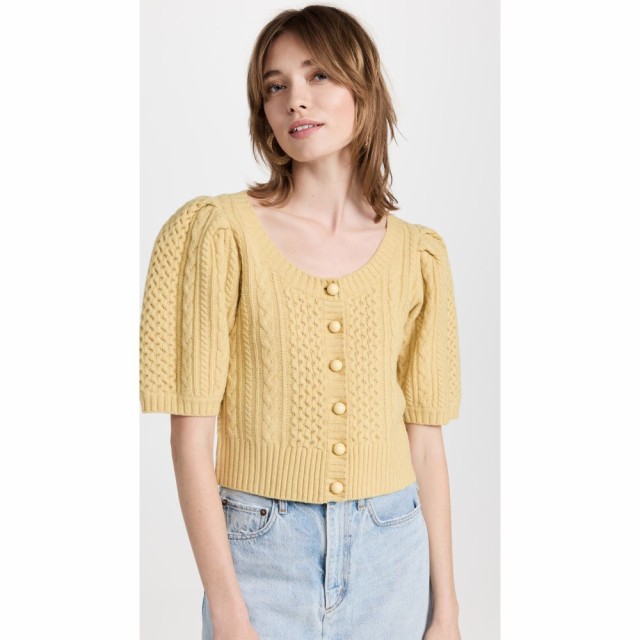 シー Sea レディース カーディガン トップス Cable Puff Sleeve Cardigan Yellow