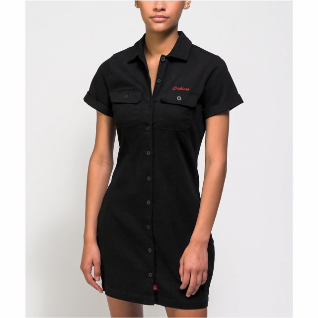 クライマックスセール再値下げ ディッキーズ Dickies レディース ワンピース ワンピース ドレス Cuffed Black Worker Dress Black 限定品 Paradisiahotel Bj