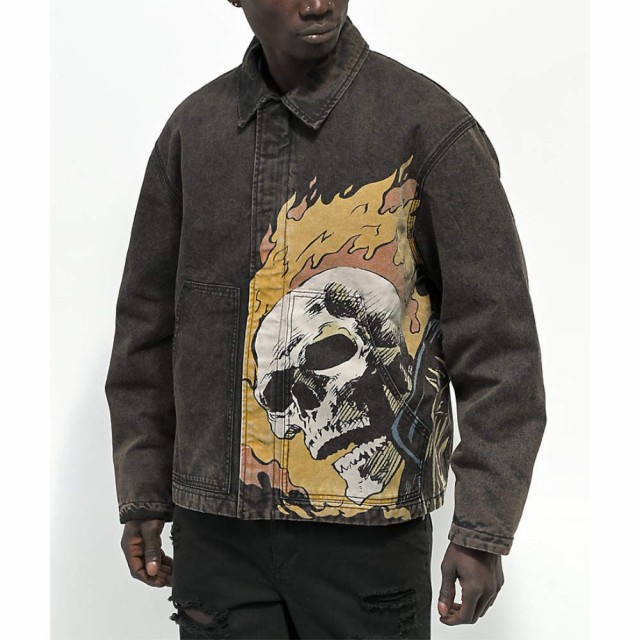 ハフ HUF メンズ ジャケット デニムジャケット アウター x Marvel Ghost Rider Black Wash Denim Jacket Black