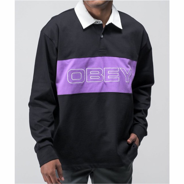 値下げ オベイ Obey メンズ トップス Obey Ignite Black And Orchid Rugby Shirt Black 新入荷 Dev Obs Orangetravelgroup Com