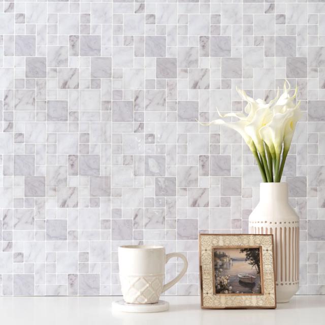 海外正規品 モザイクタイルシール 大理石柄 ホワイト 正方形 枚入り 水回り 壁面 Diy ウォールステッカー 壁紙 シート 最新の激安 Www Iacymperu Org