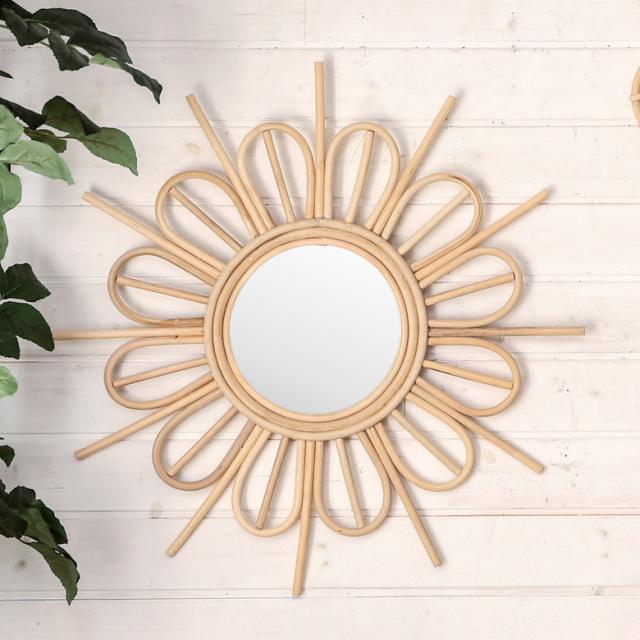 新品 鏡 ミラー 壁掛け ラタン ラウンド アジアン雑貨 ウォールデコレーション 円形 インテリア ベージュ フラワー 希少 大人気 Wjelaser Com