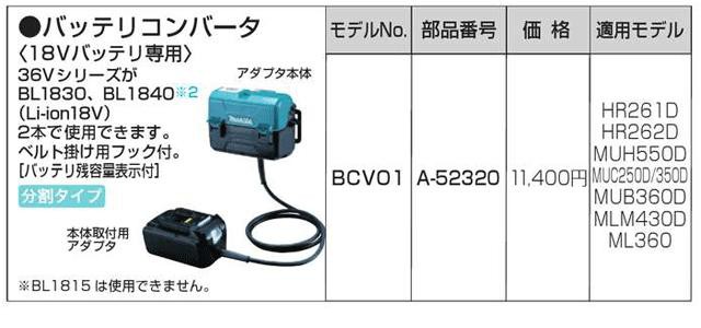 83%OFF!】 マキタ Makita バッテリコンバータ 18Vバッテリ専用 BCV01 A-52320 fucoa.cl