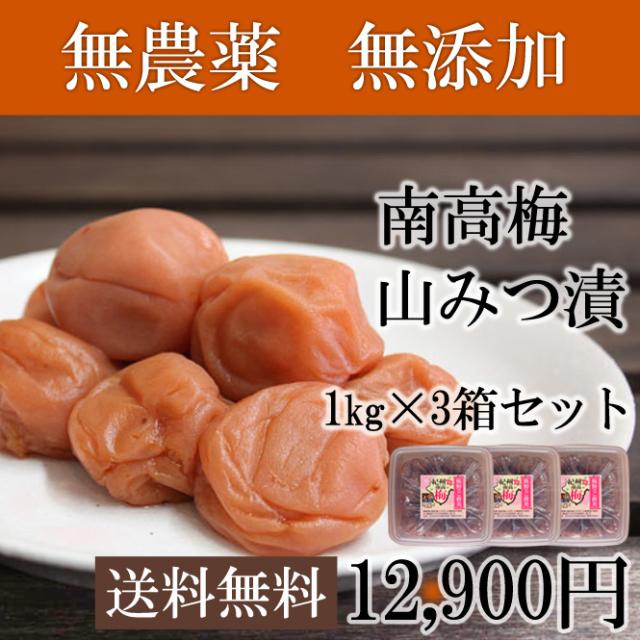 コンビニ受取対応商品 梅干し 無添加 無農薬 南高梅 山みつ漬 1ｋgx3 合計3kg 熊野のご褒美 紀州産 無化学肥料 梅干 は ブランドおしゃれ Socattkenya Org